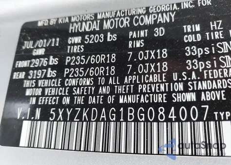 2011 Hyundai Santa Fe Limited V6 z USA, uszkodzony, nr VIN 5XYZKDAG1BG084007